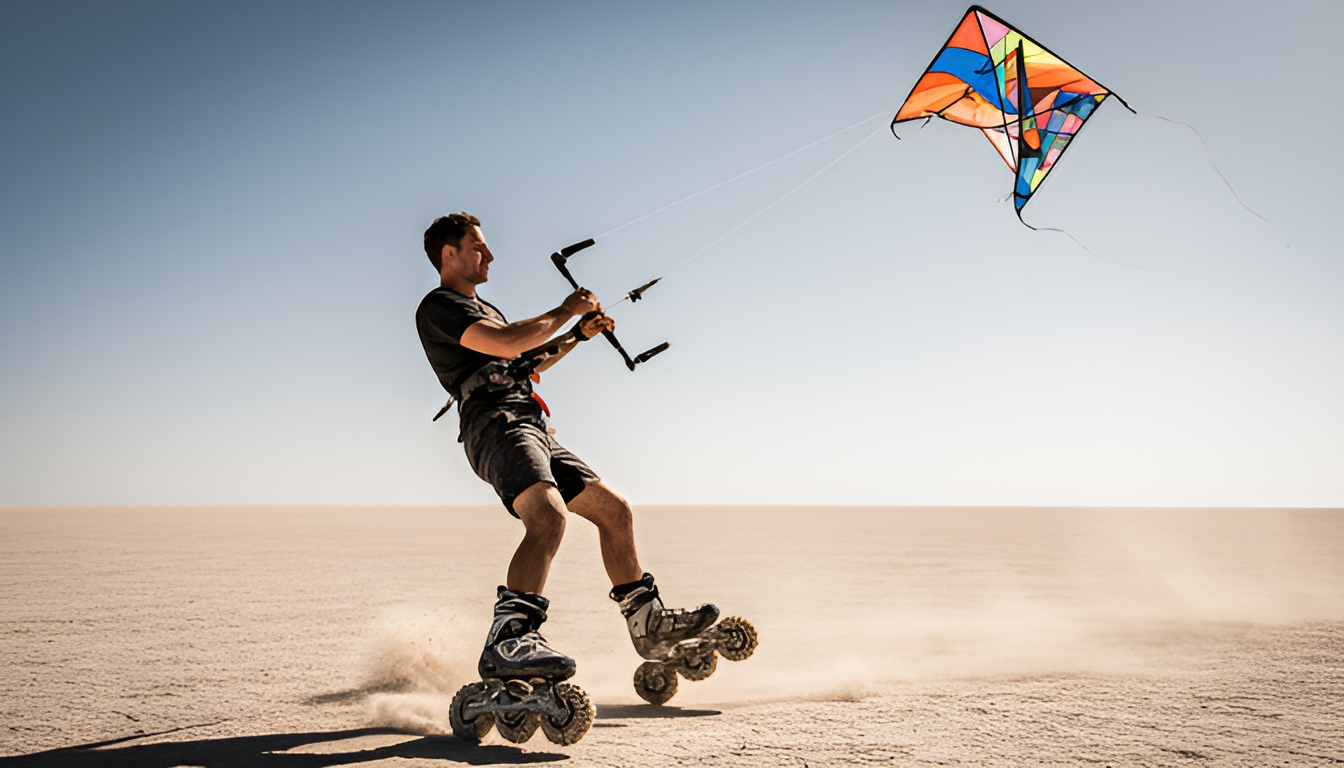 Rider pulled across a desert playa by a kite